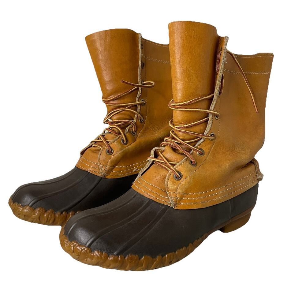 VTG LL BEAN Duck Boots Brown Leather Maine Hunting Shoes Men Sz 7 - Women 9.5